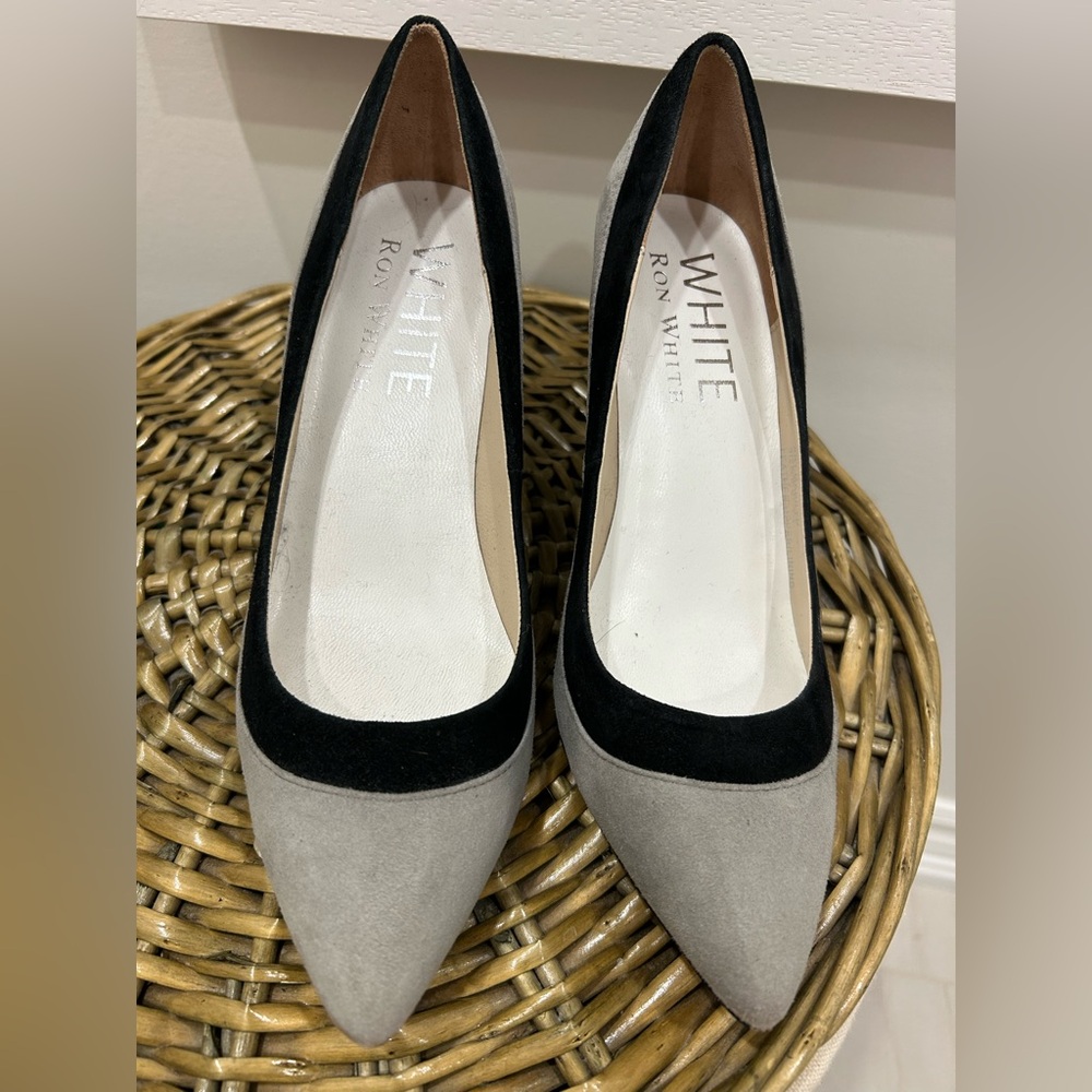 Ron white grey and black genuine leather suede pump. Size 6